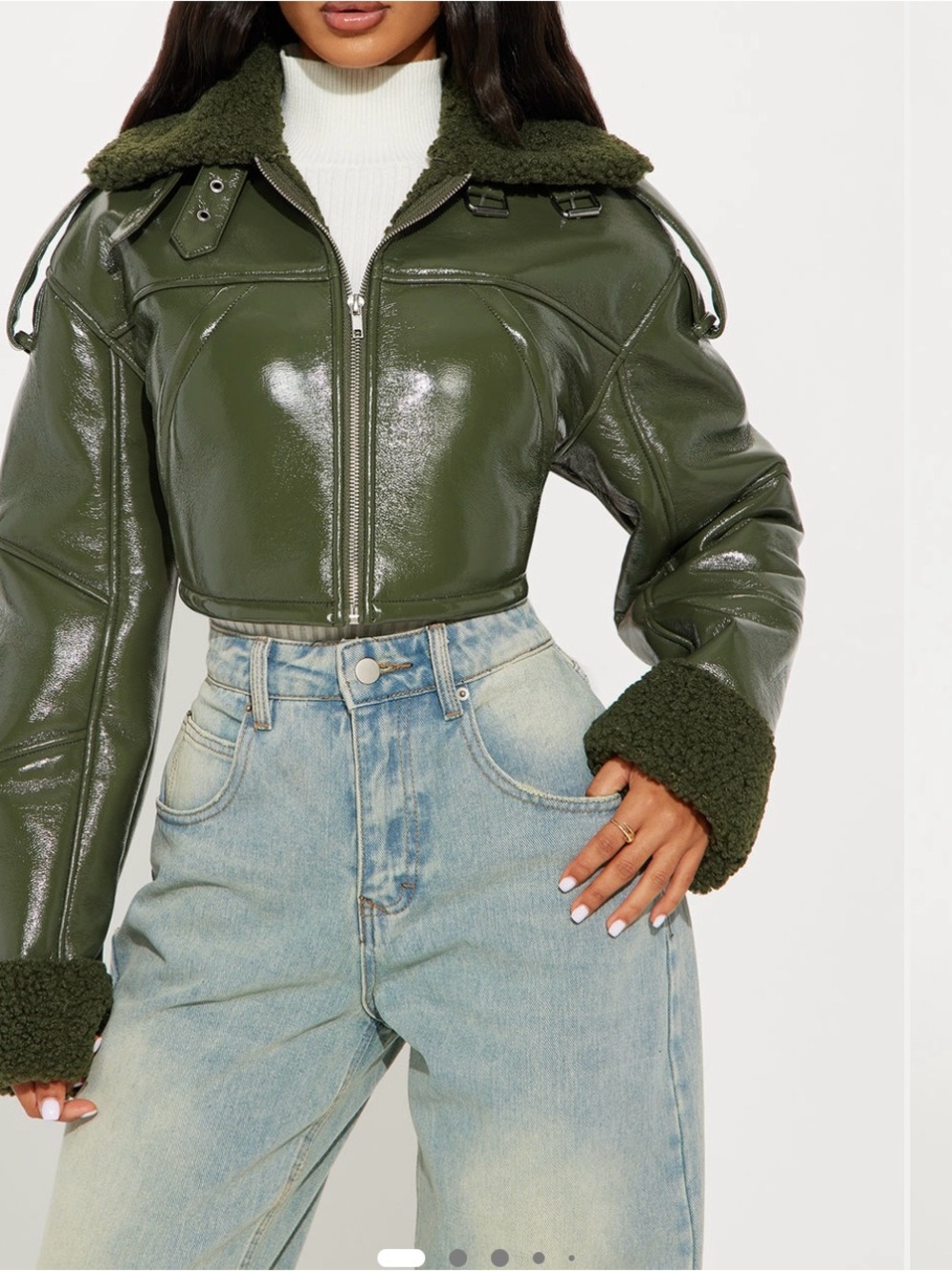 NWT Fashion Nova Bad Influence faux leather cropped jacket in olive